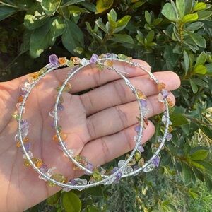 Oversized Mixed Quartz Crystal Wire Wrapped Hoops